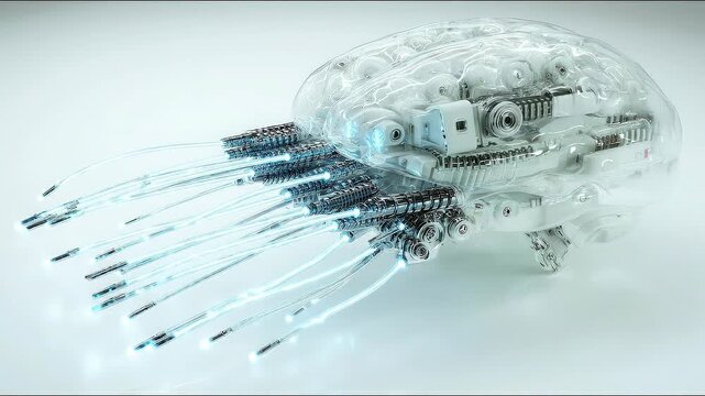 Cognitive ml signal engine: a robot head equipped with multiple tools signifying advanced machine learning capabilities.