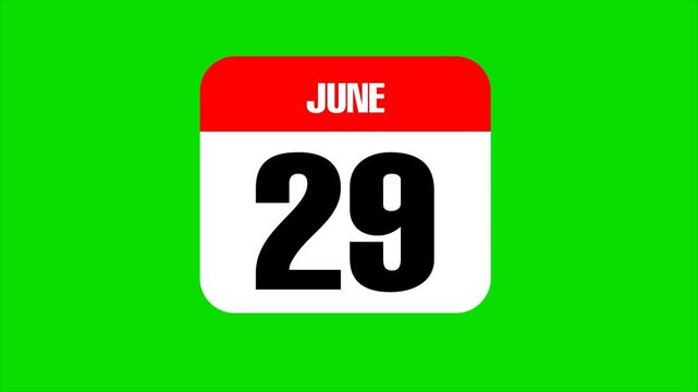June 29 calendar animation with green screen background