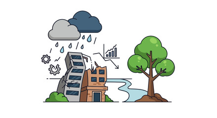 Naklejka premium Climate Change Impact on Infrastructure and Nature