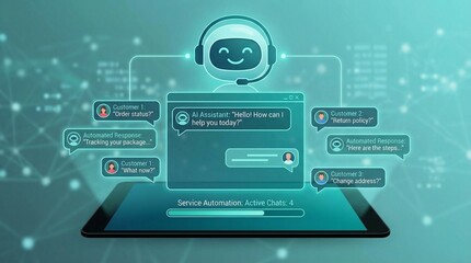 Naklejka premium AI Chatbot Customer Service Automation and Support