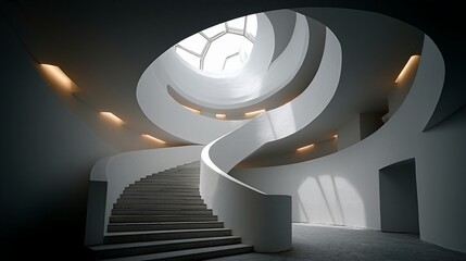Minimalist White Spiral Staircase and Skylight / ミニマルな白い螺旋階段と天窓2