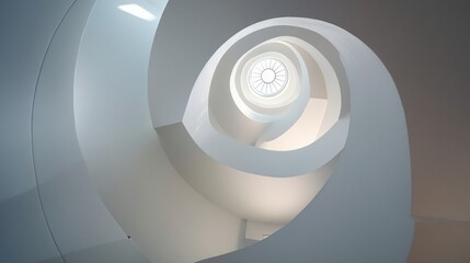 Minimalist White Spiral Staircase and Skylight / ミニマルな白い螺旋階段と天窓1