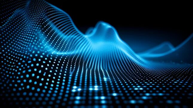Quantum computing concept blue particle wave background futuristic data visualization quantum grid landscape abstract blue particle wave digital