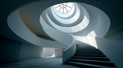 Minimalist White Spiral Staircase and Skylight / ミニマルな白い螺旋階段と天窓6