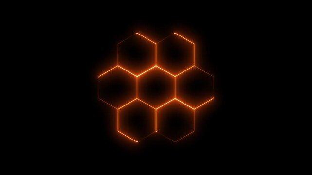 Neon orange hexagons abstract science motion graphic