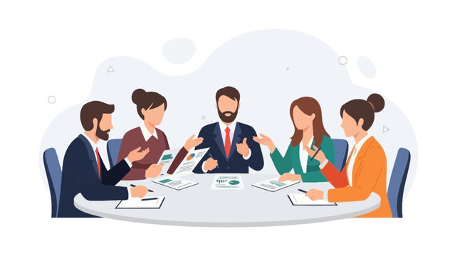 Business Meeting: Diverse Team Collaborating Around Table Discussing Strategy