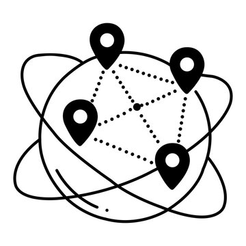 Global Network Connectivity: An abstract graphic depicts the interconnectedness of global locations, represented by map pointers and dotted lines, symbolizing the modern world's digital network.