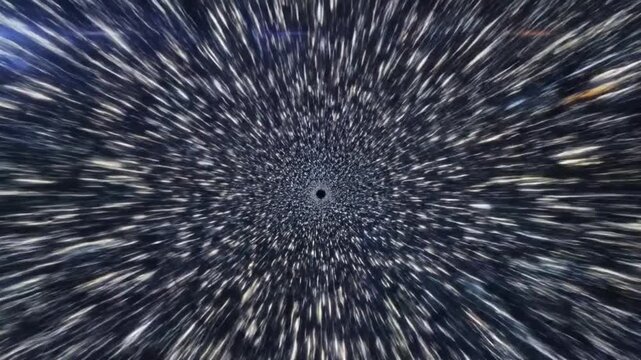 Dimensional rift opening in deep space with cascading holographic energy and cinematic light speed motion