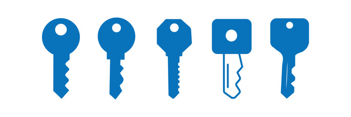 Key icon symbol for apps and websites. Key sign and symbol. keys vector Colorful flat key icons set, modern metal house keys collection, security access symbols, 
