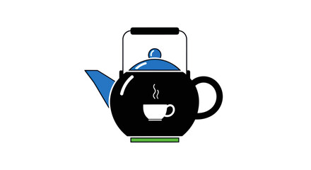 Obraz premium Black kettle icon with blue and white accents
