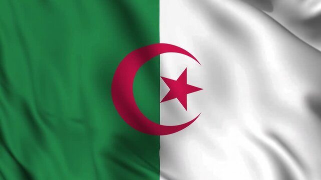 Animation of the Algeria flag waving in the wind, symbolizing national identity.