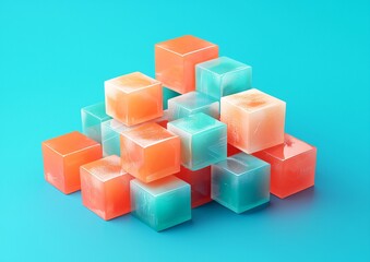 Obraz premium Colorful Transparent Cubes Stacked on Bright Solid Background