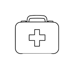Obraz premium Minimalist first aid kit pictogram in bold lines, medical emergency icon set on white background for healthcare branding and emergency signage design