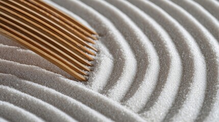 Wooden Rake Drawing Waves in Zen Garden / 禅の庭の砂に波紋を描く木製の熊手3