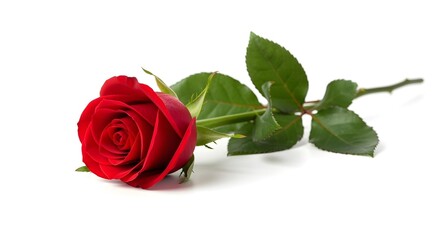 Single Red Rose Isolated on White Background with Copy Space