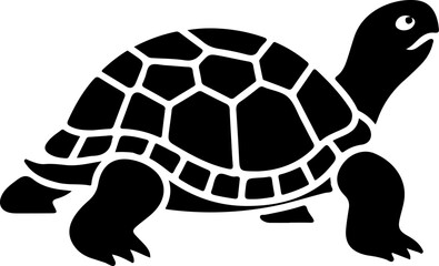 Tortoise silhouette walking on plain surface viewed from slightly elevated angle in simple graphic illustration