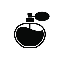 Fototapeta premium A sleek perfume bottle with a distinctive oval atomizer on a clean white background, viewed from the front in a minimalist style