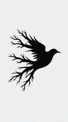 Obraz premium Vector illustration of a bird with branches flying, isolated on a simple background, viewed from the side