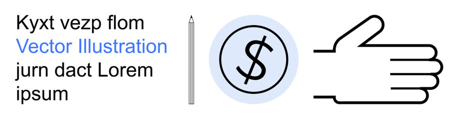 Obraz premium Financial transactions, creativity, design, payment, digital tools, branding. Stylized hand with a dollar symbol, pen icon and placeholder text. Financial transactions and creativity concept