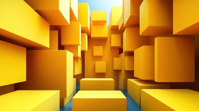 Yellow 3D Cubes Geometric Abstract Background.