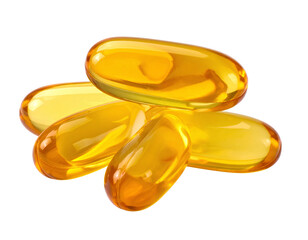 Small pile of golden omega three fish oil softgels grouped together for daily healthcare