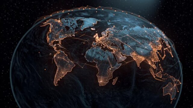Glowing Earth from Space at Night with City Lights.