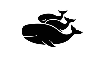 Black silhouette of whale family swimming. © nur
