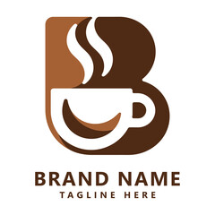 Brown coffee cup logo with steam rising on white background icon © designer_hubs