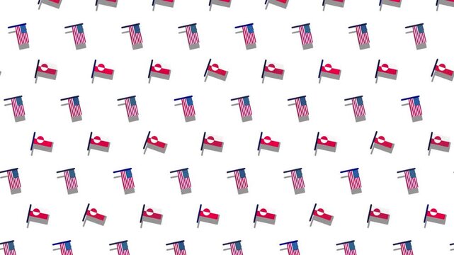 Animated diagonal pattern of USA and Greenland flags on a white background
