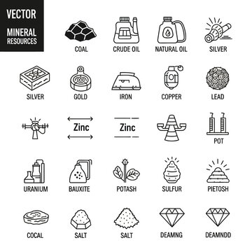 Mineral resources icons and symbols.