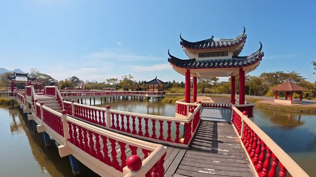 Traditional Chinese Pavilion Bridge at Tasik Melati