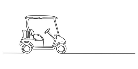 Continuous line drawing of a classic electric golf cart on a flat horizontal ground Vector, illustration © Creative_Oneline
