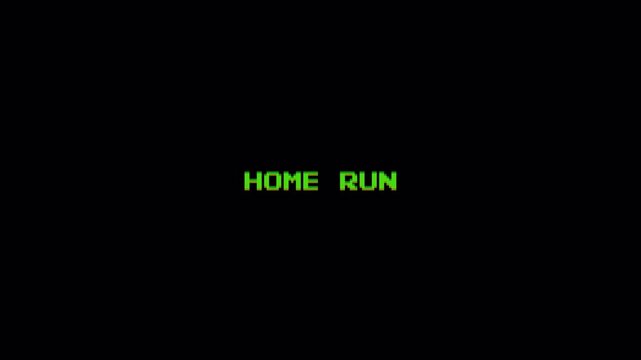 8-Bit Retro Pixel Text Displaying HOME RUN Animation on Black Background, Vintage Gaming Arcade Screen Style 4k video animation seamless loop
