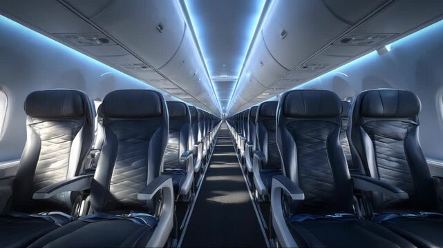 Empty modern aircraft cabin for airline marketing and crew training