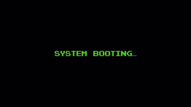 8 Bit Pixel Retro Text Animation, System Booting Message on Vintage Computer Screen 4k video animation seamless loop