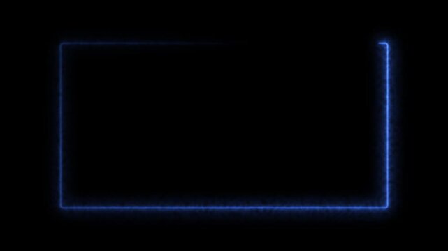 Blue neon glowing frame animation moves across rectangular border on black background loop