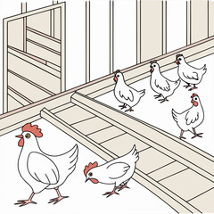 Cartoon chickens in a chicken coop farm animals © md razab 1122