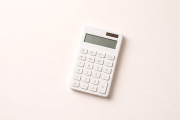 Minimal White Calculator on Light Background for Finance and Accounting Concept