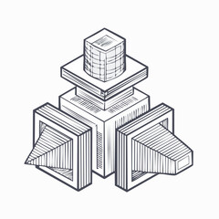 Isometric 3D illustration of a mechanical component or architectural element.