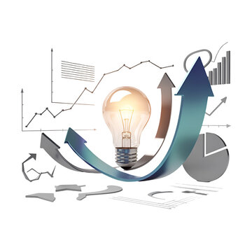 Innovation and growth depicted through technology and upward trends