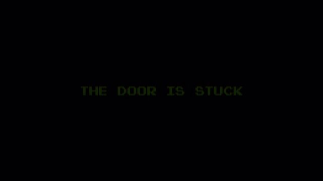 8 Bit Pixel Retro Gaming Text Display "THE DOOR IS STUCK" Glitch Screen Animation Loop 4k video animation seamless loop