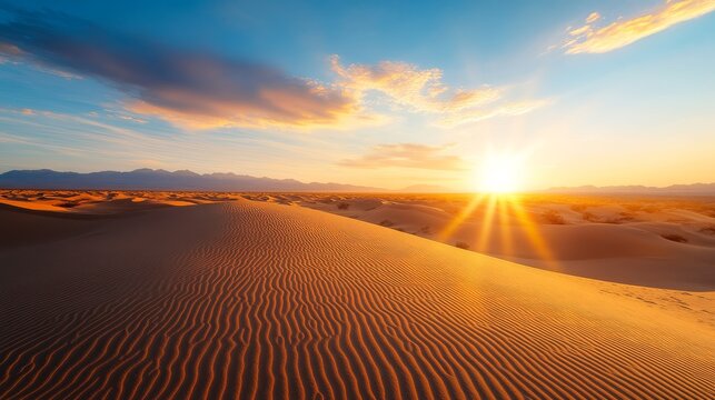 Mesmerizing sand particles dancing across cracked desert floor, low-angle golden hour light illuminating airborne dust, rippled dune formations slowly consuming bleached animal bones, extreme heat