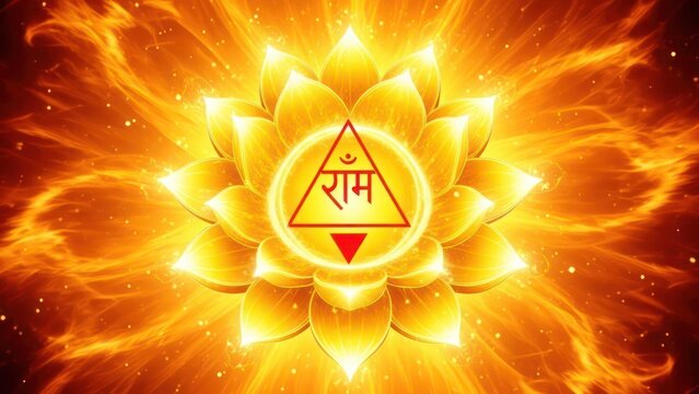 Radiant solar plexus chakra symbol art with lotus flower and energetic flares