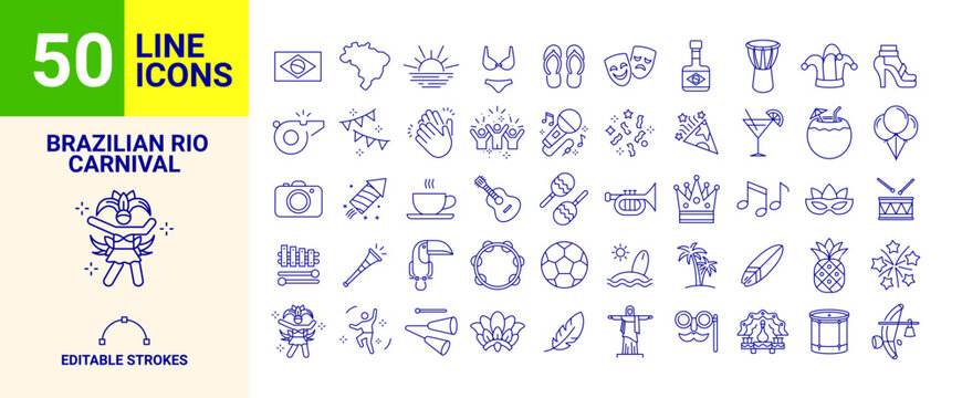 Brazilian Carnival Line Icons