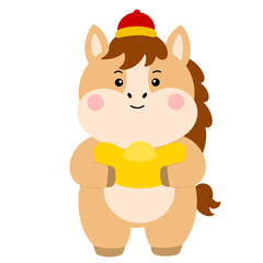cute Horse Holding Gold Ingot