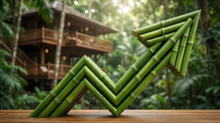 Bamboo stalk arrow rising in jungle treehouse resort