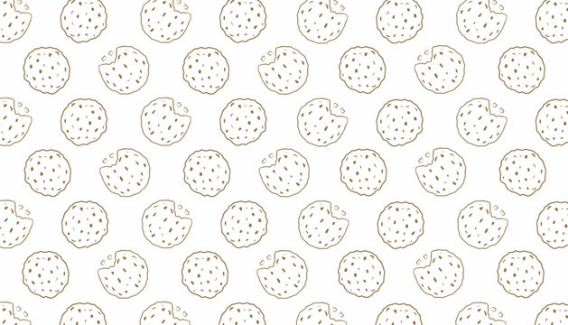Chocolate Cookie Seamless Pattern Set. Hand Drawn Biscuit Background. Sweet Snack Texture