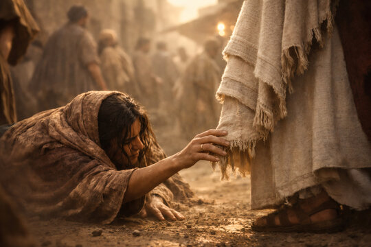 Humble Faith: Woman Reach for Hopeful Healing in Ancient Times Setting