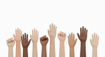 Obraz premium Diverse Hands Raised Together in Unity and Solidarity