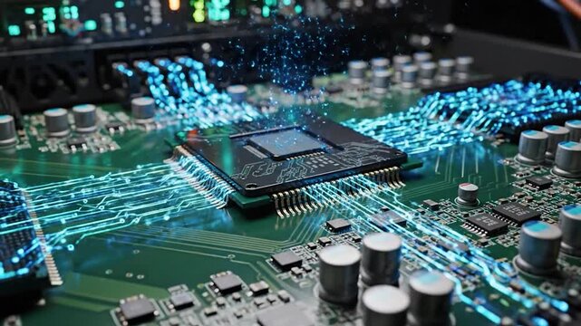 High Speed Processor Crunching Complex Big Data Information For Advanced Analysis.
